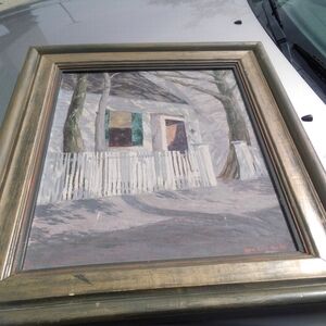 Vintage Oil Painting 1925 Edie Fern Kinect Cape Cod Door Providence Town Mass .